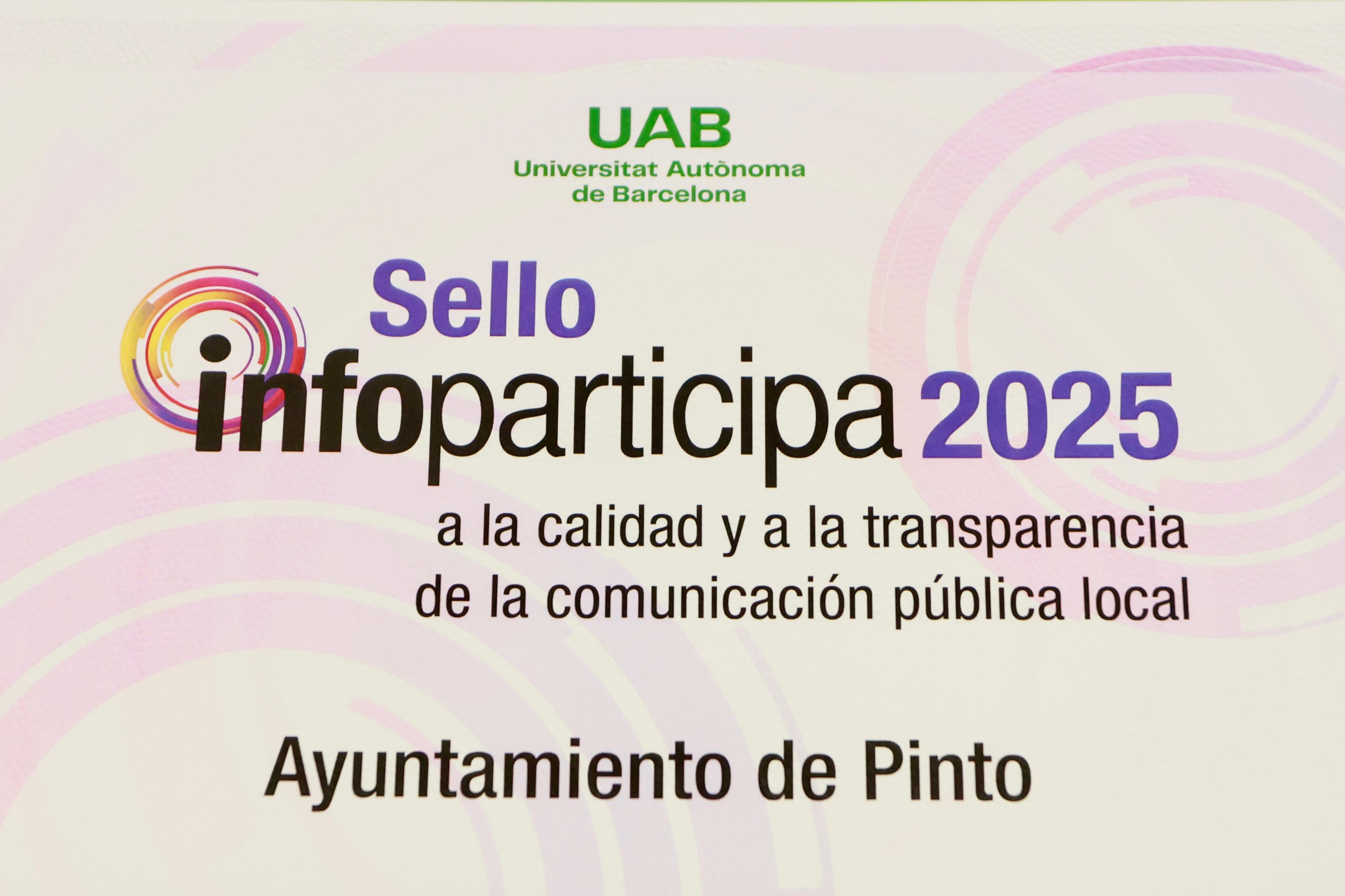 La Universidad Autónoma de Barcelona reconoce la excelencia en materia de transparencia del Ayuntamiento de Pinto