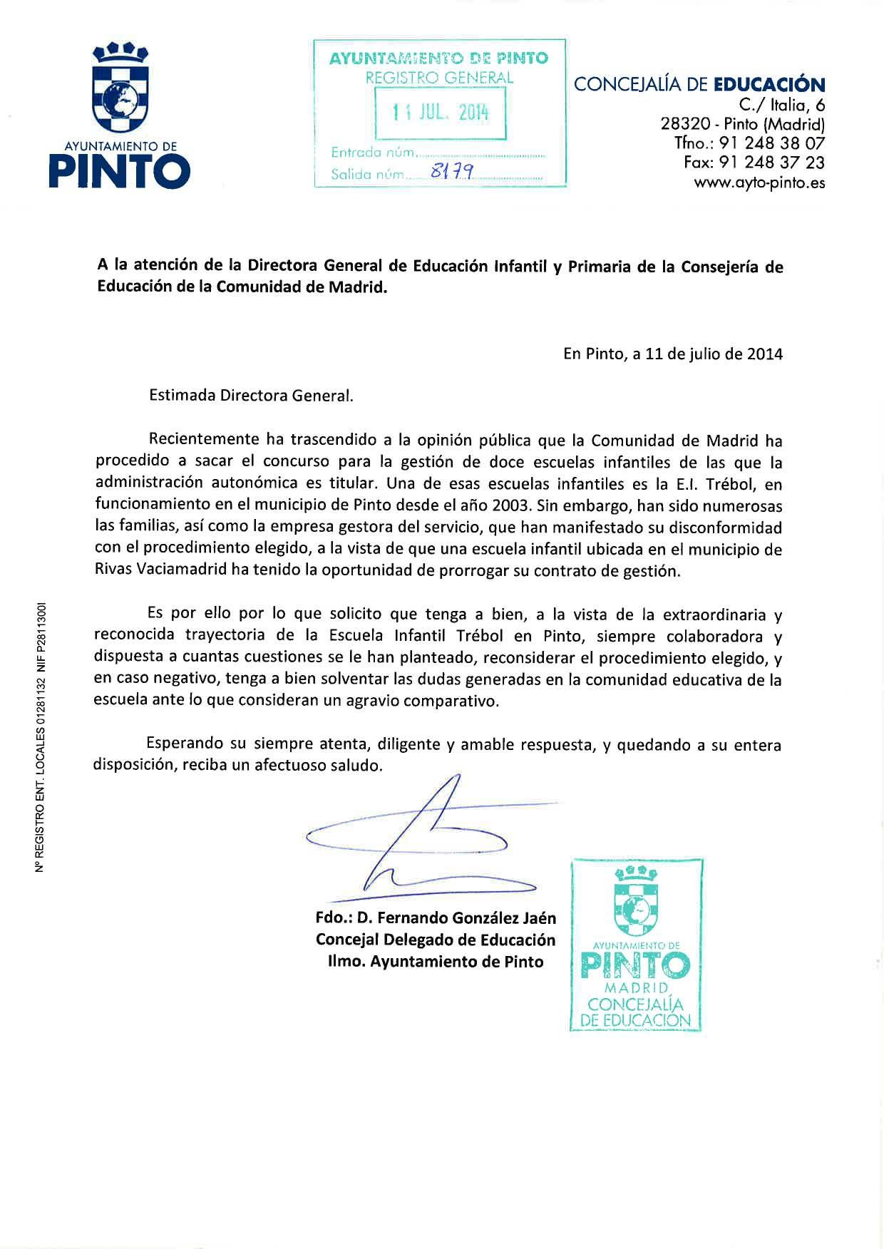 Noticias::El Equipo de Gobierno reclama a la Comunidad de Madrid que se prorrogue el contrato de la gestión de la Escuela Infantil Trébol